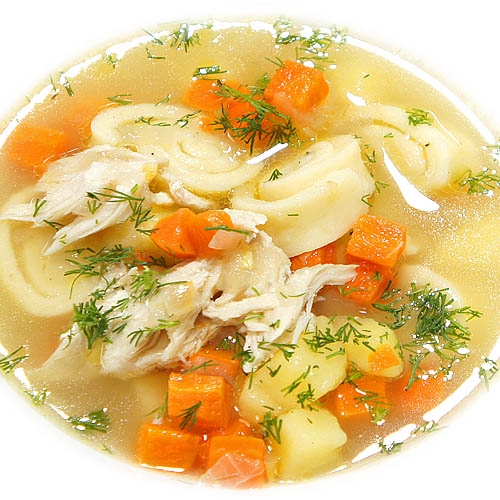 Суп куриный с чесночными галушками