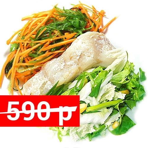 Бранч треска с зеленым салатом